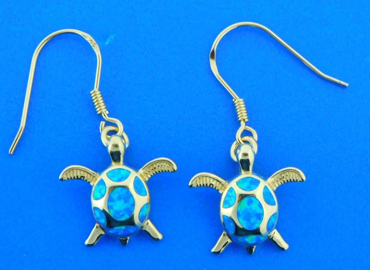 Sea Turtle Opal Earrings, Sterling Silver Yellow Gold Plated | Island ...