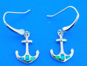 opal anchor earrings, sterling