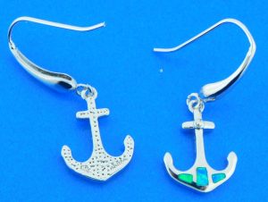 opal anchor earrings, sterling