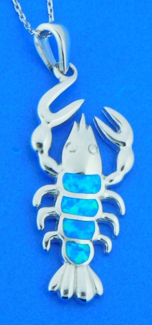 opal lobster pendant, sterling