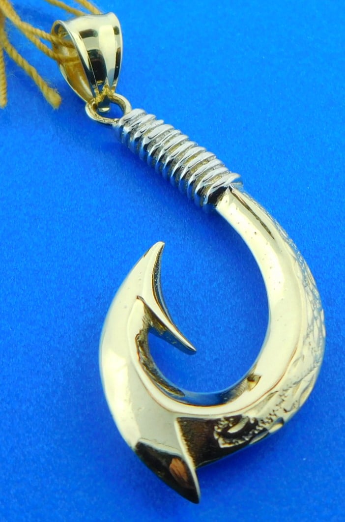 Details about   925 Sterling Silver Nautical 3D Fishing Hook Pendant 14k Yellow Gold Tip 