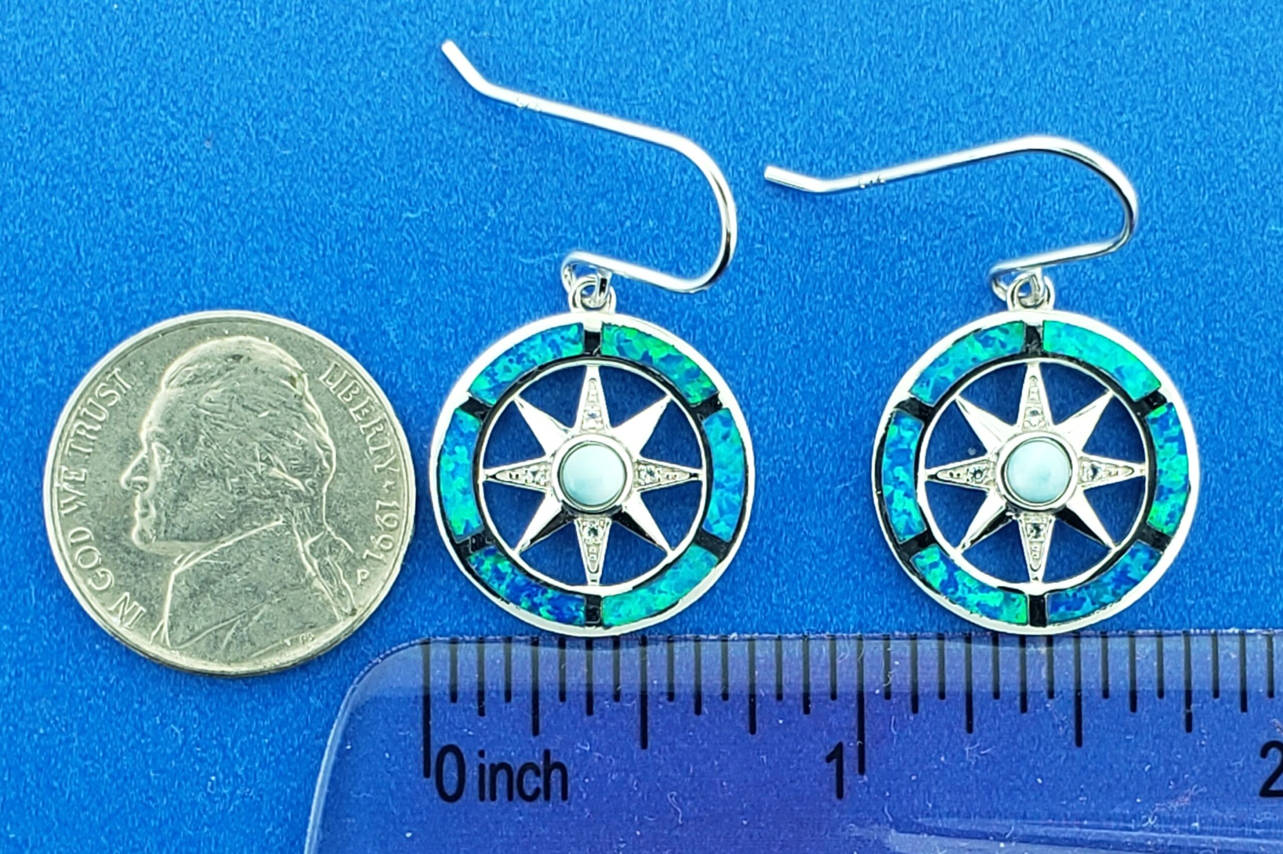 Alamea Compass Rose Opal & Larimar Earrings, Sterling Silver 3 Alamea Compass Rose Opal & Larimar Earrings, Sterling Silver - Image 3