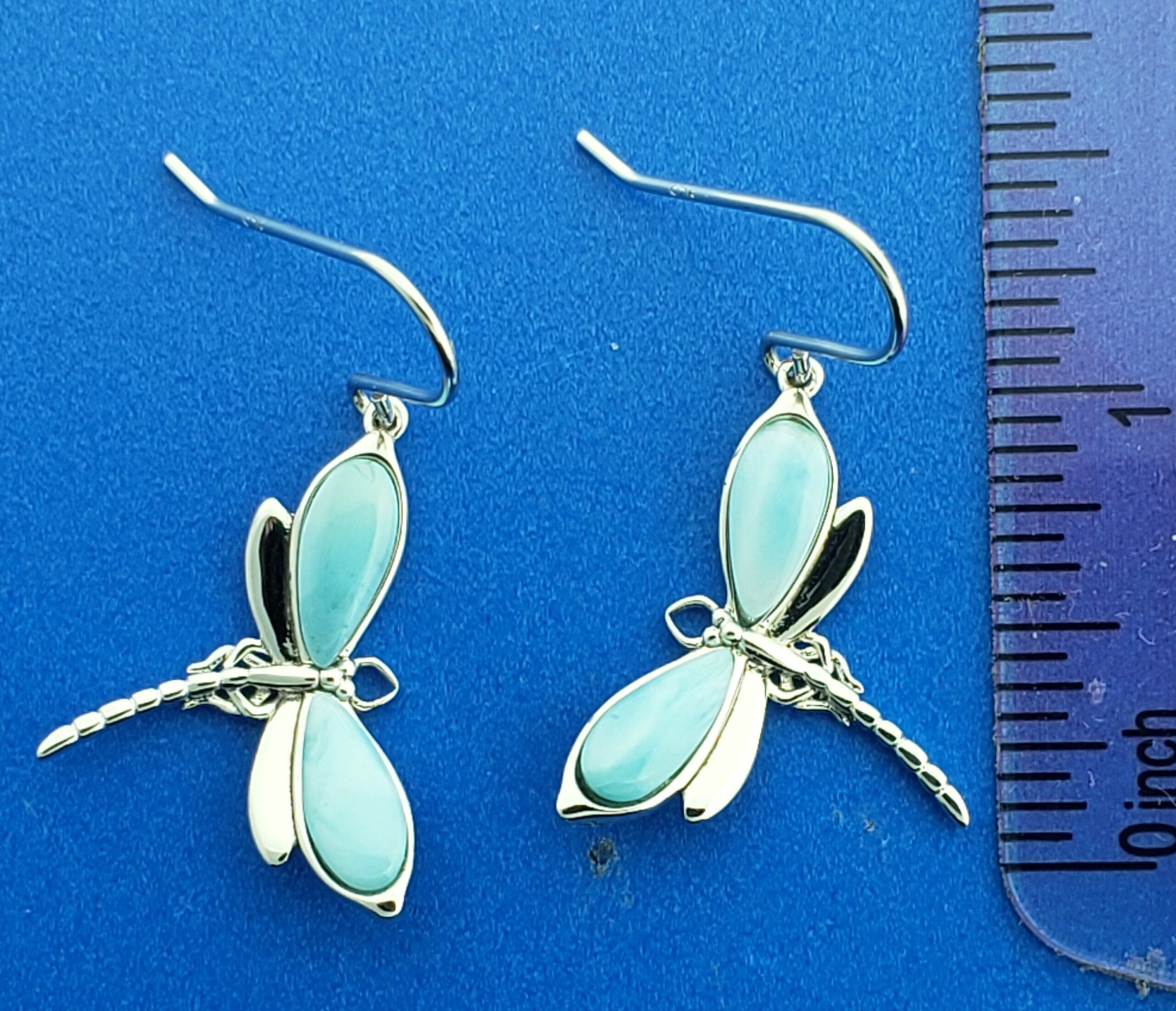 Alamea Dragonfly Earrings, Sterling Silver & Larimar 4 Alamea Dragonfly Earrings, Sterling Silver & Larimar - Image 4