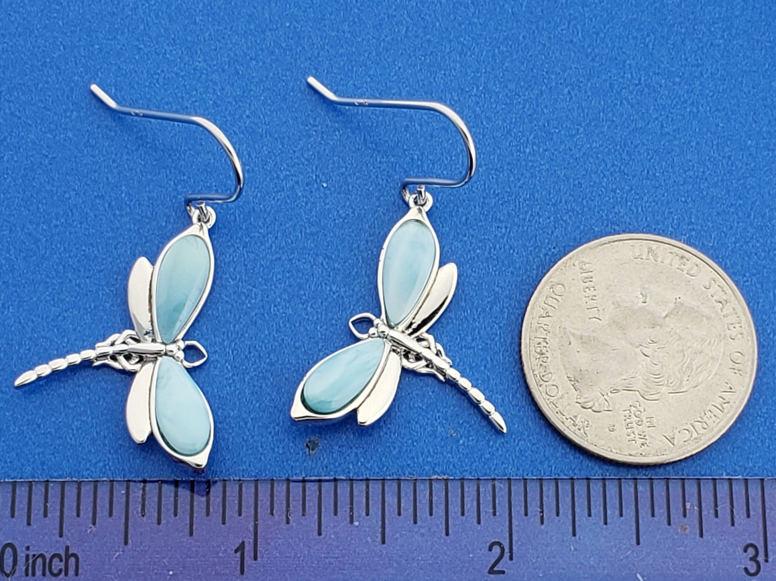 Alamea Dragonfly Earrings, Sterling Silver & Larimar 3 Alamea Dragonfly Earrings, Sterling Silver & Larimar - Image 3