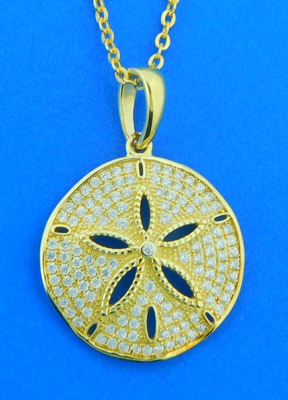 Alamea Sand Dollar Cz Pendant, Sterling Silver & 14k Yellow Gold Plated