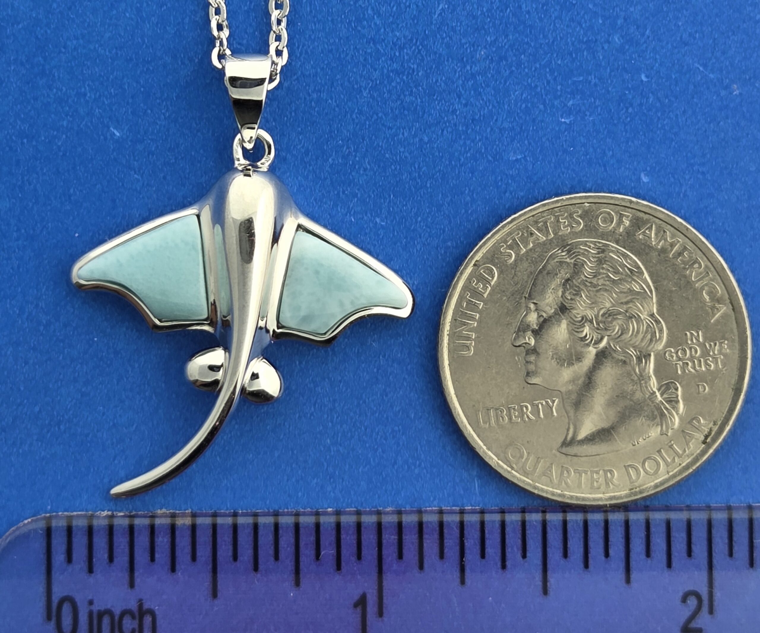 Alamea Stingray Pendant, Sterling Silver & Larimar 5 Alamea Stingray Pendant, Sterling Silver & Larimar - Image 5