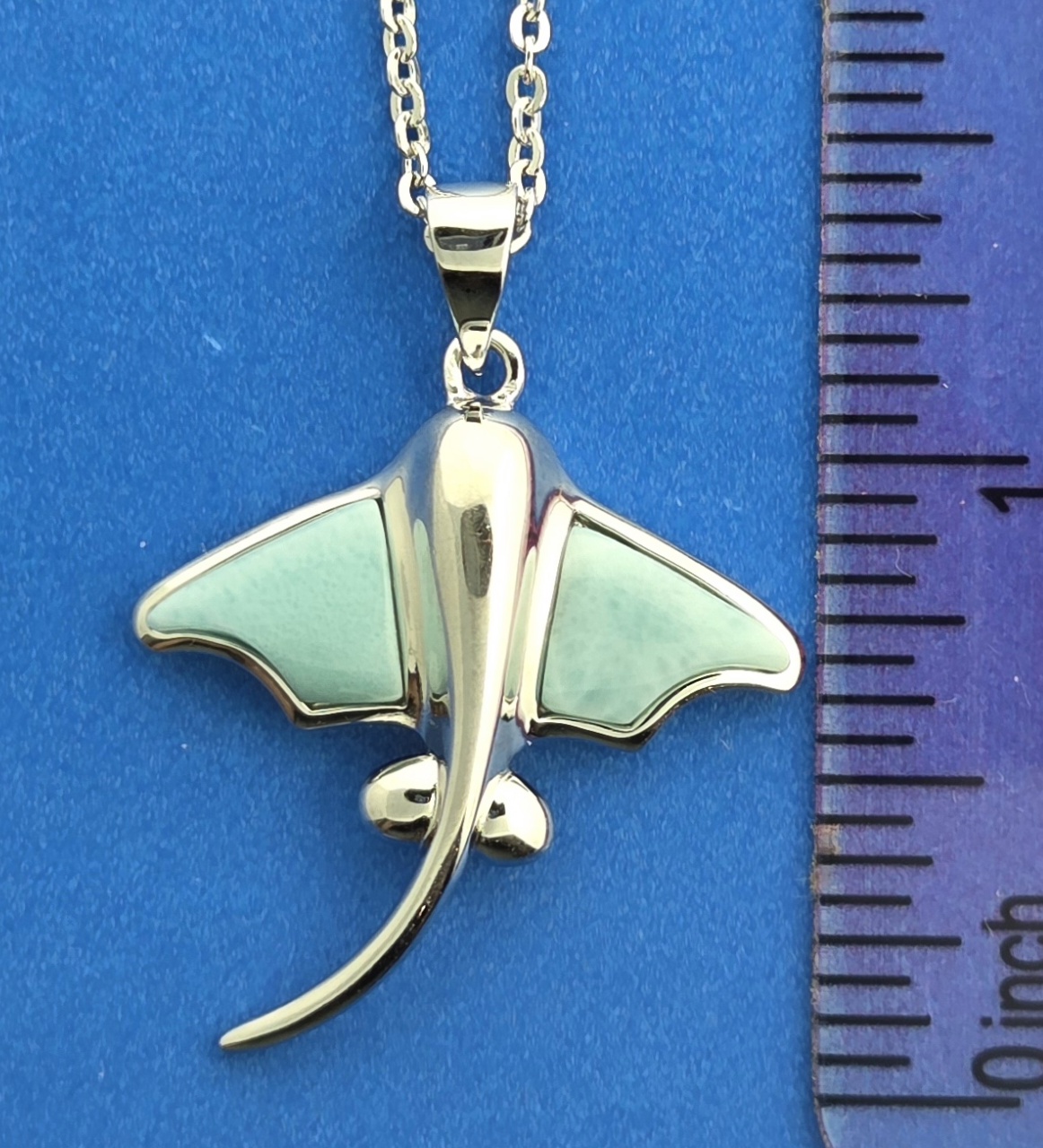 Alamea Stingray Pendant, Sterling Silver & Larimar 6 Alamea Stingray Pendant, Sterling Silver & Larimar - Image 6