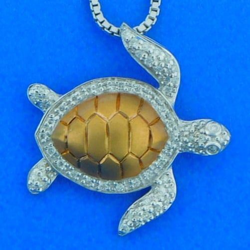 Sea Turtle Diamond Pendant, 14k Rose 