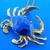 Blue Crab 3D Pendant, 14K Yellow Gold & Blue Porcelain