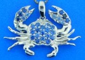Blue Crab Sapphire Pendant, 14k White Gold
