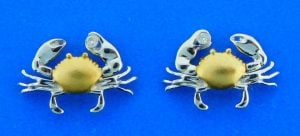 Crab , 2-Tone Post Earring, 14K Yellow Gold