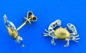 Crab , 2-Tone Post Earring, 14K Yellow Gold