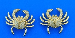 Crab Diamond Post Earrings, 14K Yellow Gold