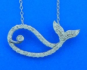 Whale Diamond Necklace, 14K White Gold