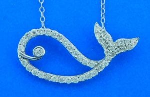 Whale Diamond Necklace, 14K White Gold