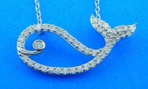 Whale Diamond Necklace, 14K White Gold