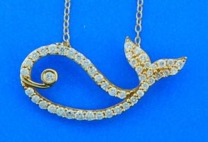 Whale Diamond Necklace, 14K Yellow Gold