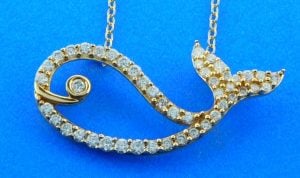 Whale Diamond Necklace, 14K Yellow Gold