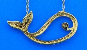 Whale Diamond Necklace, 14K Yellow Gold