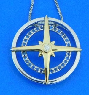 Compass Rose Pendant, 14k & Sterling Silver