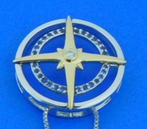 Compass Rose Pendant, 14k & Sterling Silver