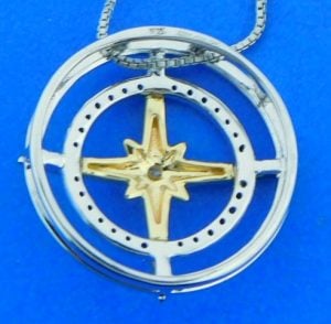 Compass Rose Pendant, 14k & Sterling Silver