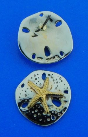 Sand Dollar Starfish Post Earrings, 14k White & Yellow Gold