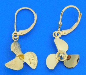 Propeller Dangle Lever Back Earrings, 14K Yellow Gold