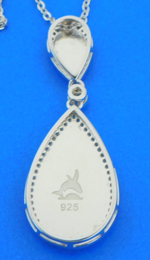 Alamea Tear Drop Opal & CZ Pendant, Sterling Silver 2 Alamea Tear Drop Opal & CZ Pendant, Sterling Silver