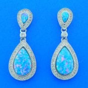 Alamea Tear Drop Opal & CZ Earrings, Sterling Silver