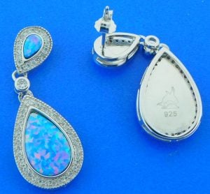 Alamea Tear Drop Opal & CZ Earrings, Sterling Silver