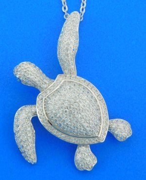 Alamea Sea Turtle Cz Pendant, Sterling Silver