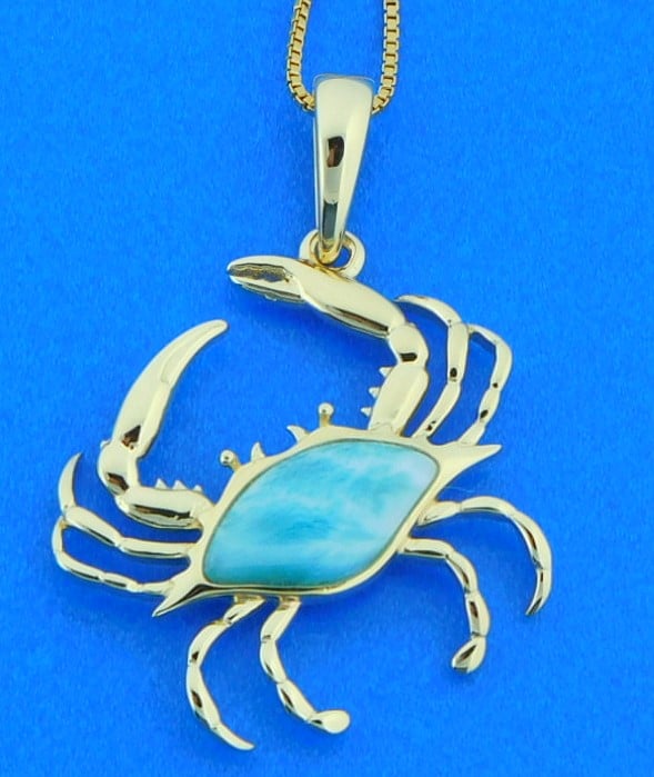 Alamea Blue Crab Larimar Pendant, 14K Yellow Gold | Island Sun
