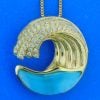 Alamea Wave Larimar Pendant, 14K Yellow Gold