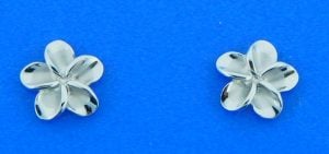Alamea Plumeria Post Earrings, 14K White Gold