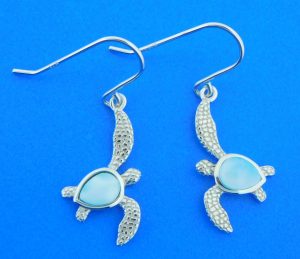 Alamea Sea Turtle Dangle Earrings, Sterling Silver & Larimar