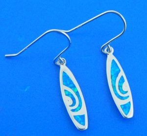 Alamea Surfboard Earrings, Sterling Silver & Opal