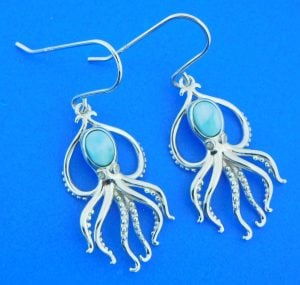 Alamea Octopus Larimar Earrings, Sterling Silver