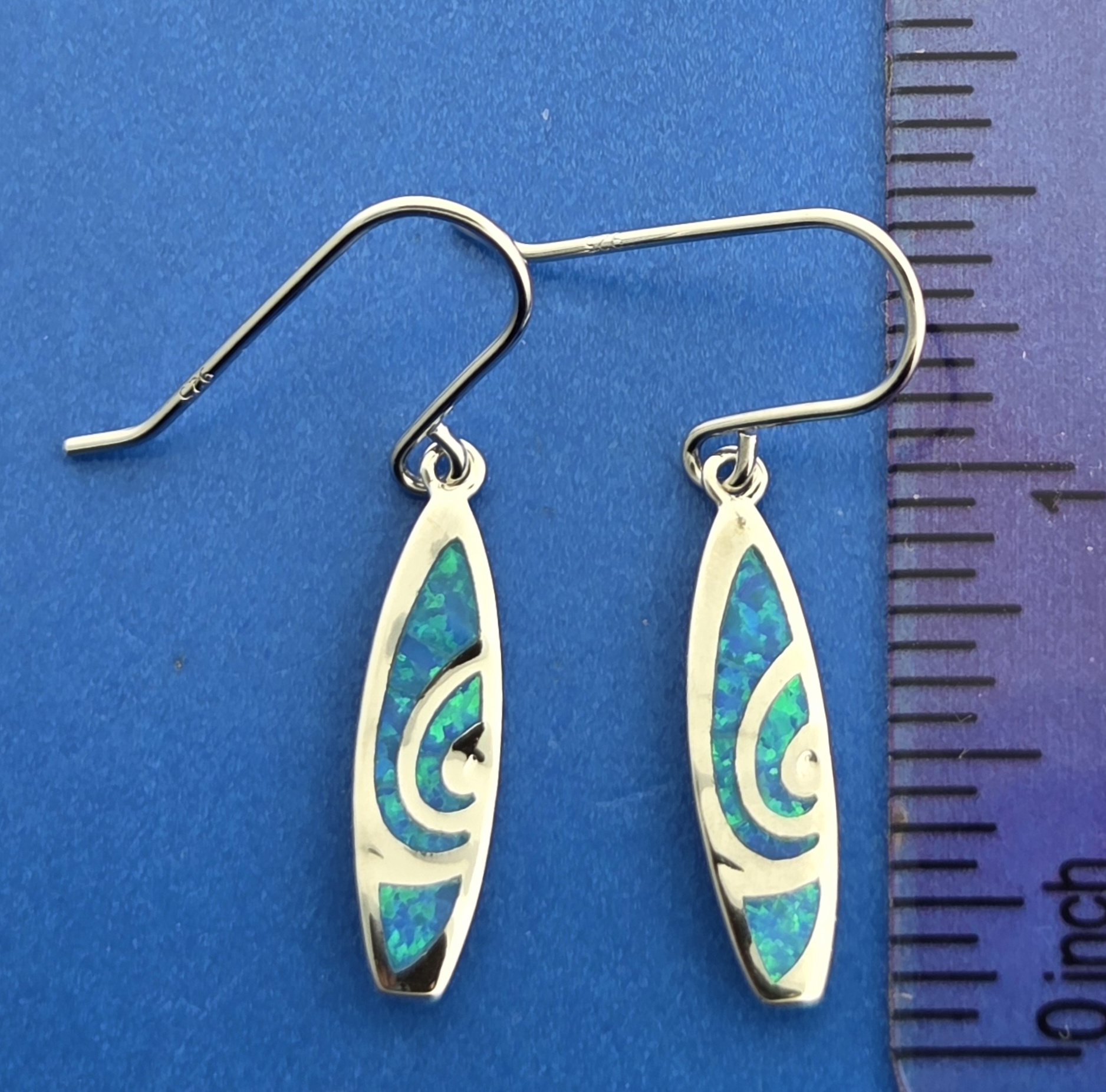 Alamea Surfboard Earrings, Sterling Silver & Opal 5 Alamea Surfboard Earrings, Sterling Silver & Opal - Image 5