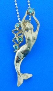 14k Steven Douglas Mermaid Pendant, White Gold & Blue Diamonds
