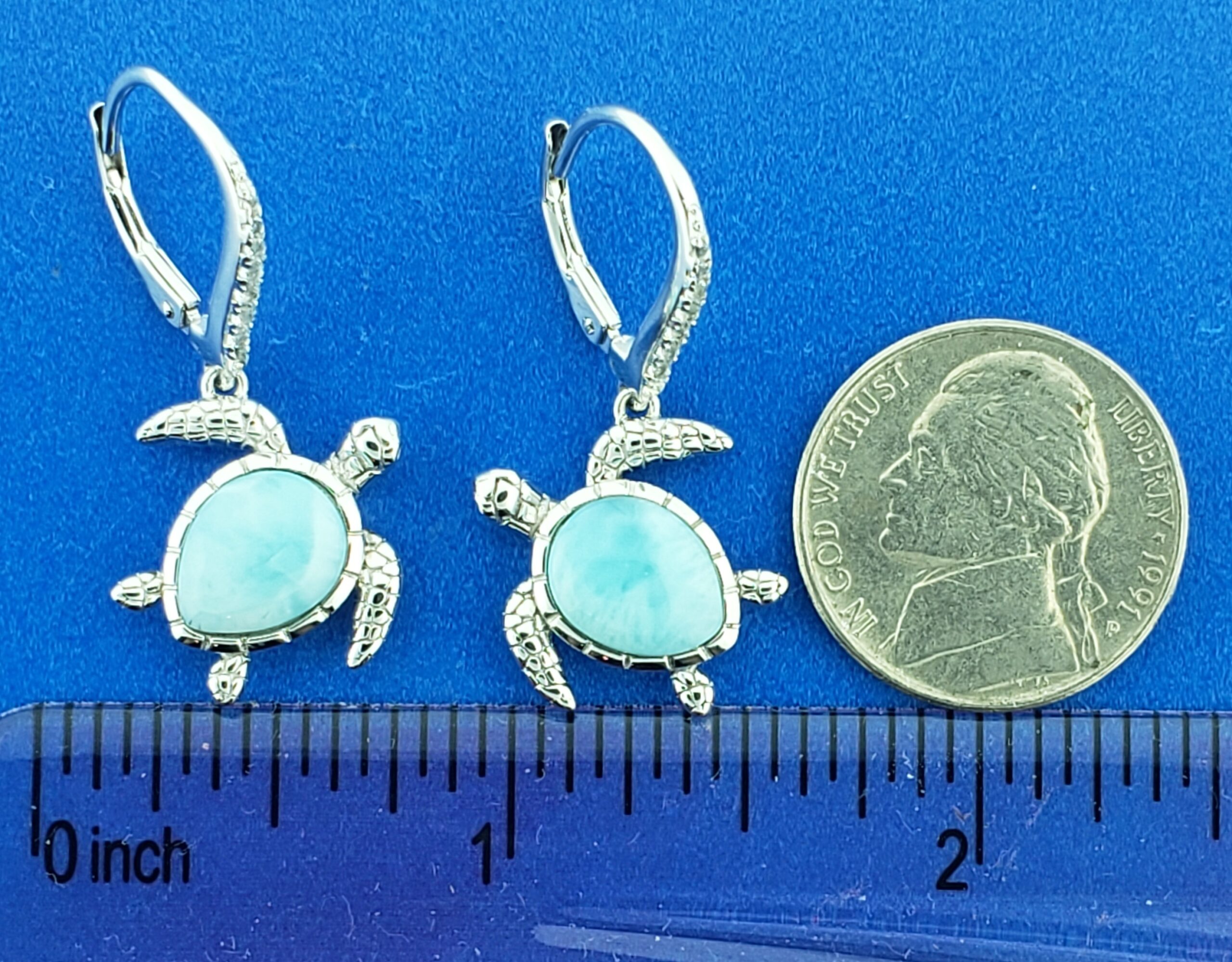 Alamea Sea Turtle Earrings, Sterling Silver & Larimar 4 Alamea Sea Turtle Earrings, Sterling Silver & Larimar - Image 4