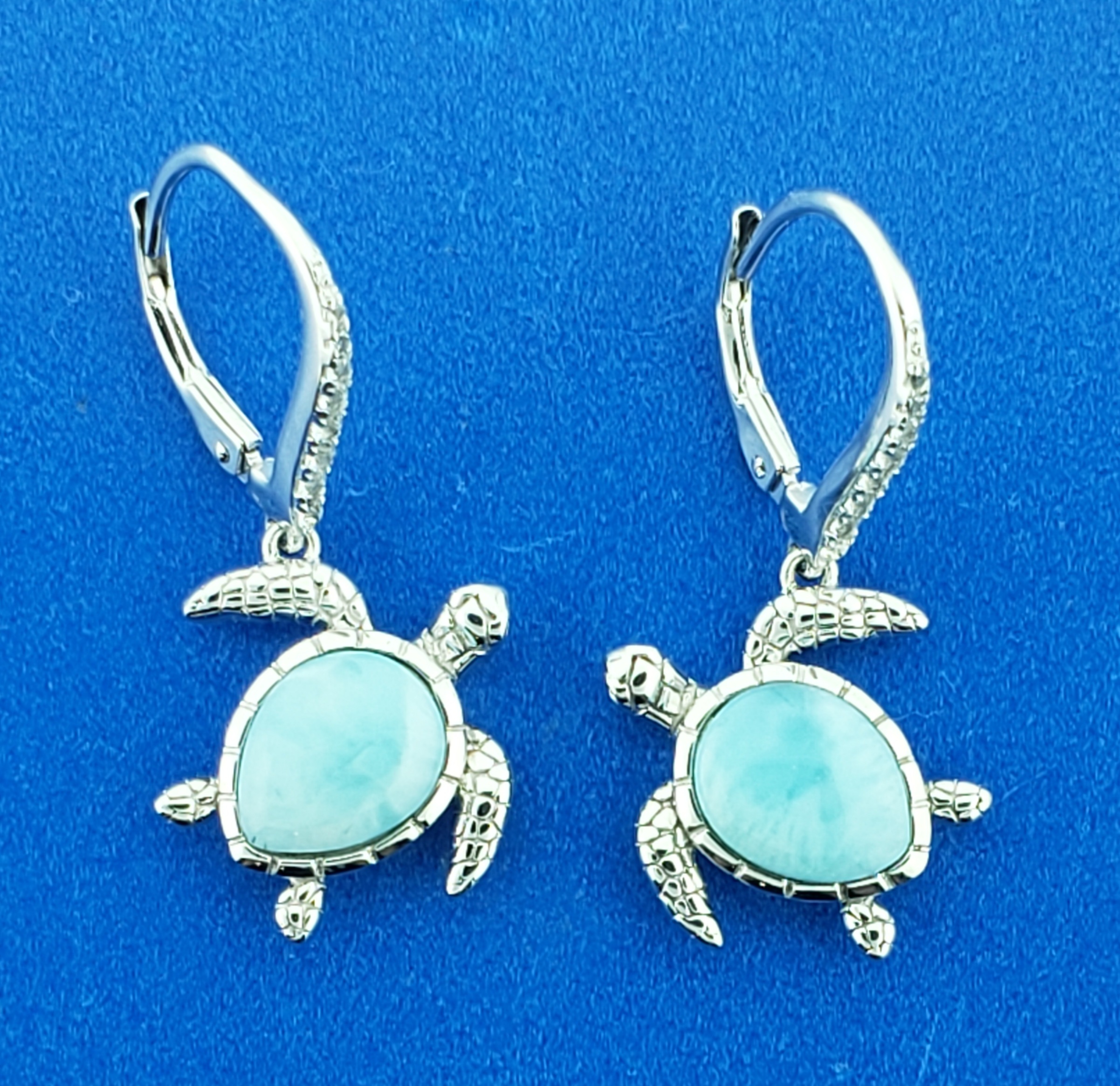 Alamea Sea Turtle Earrings, Sterling Silver & Larimar 1 Alamea Sea Turtle Earrings, Sterling Silver & Larimar