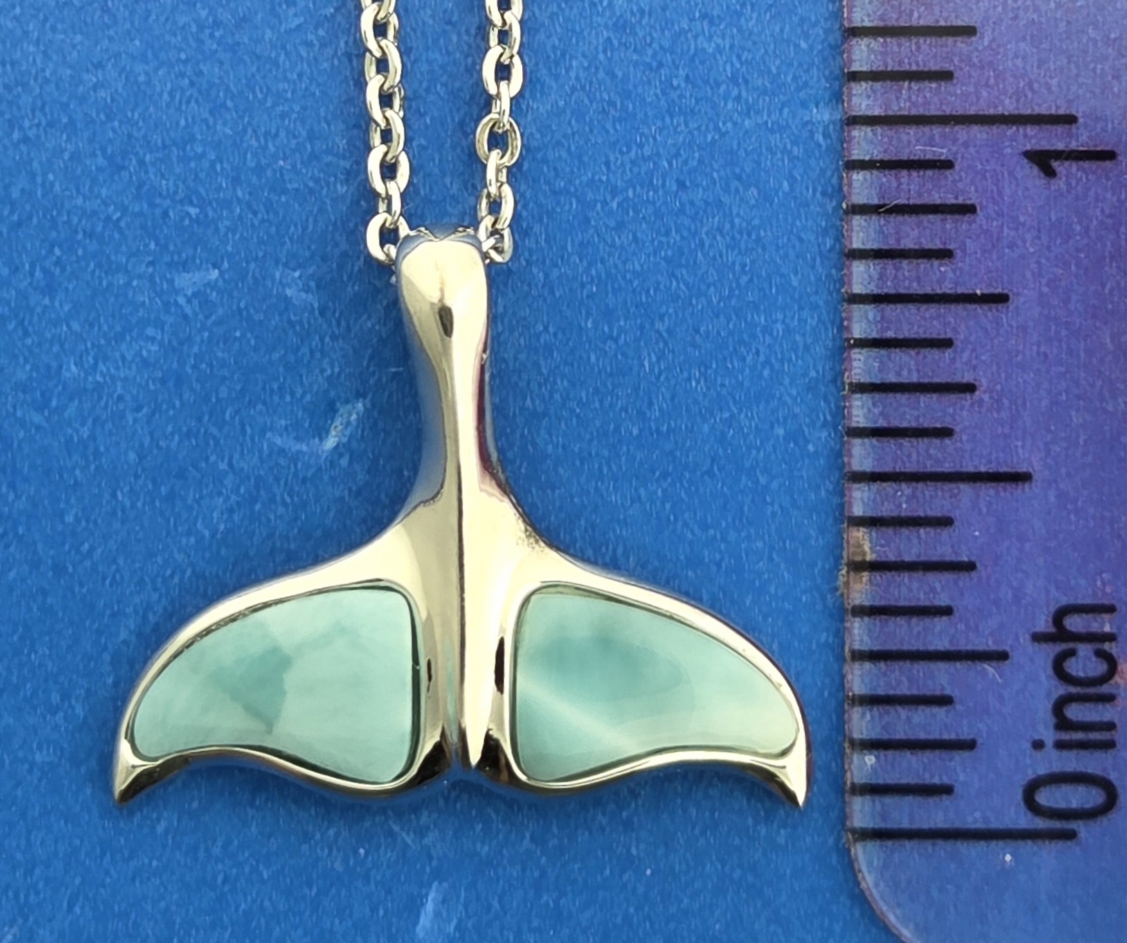 Alamea Whale Tail Pendant, Sterling Silver & Larimar 5 Alamea Whale Tail Pendant, Sterling Silver & Larimar - Image 5