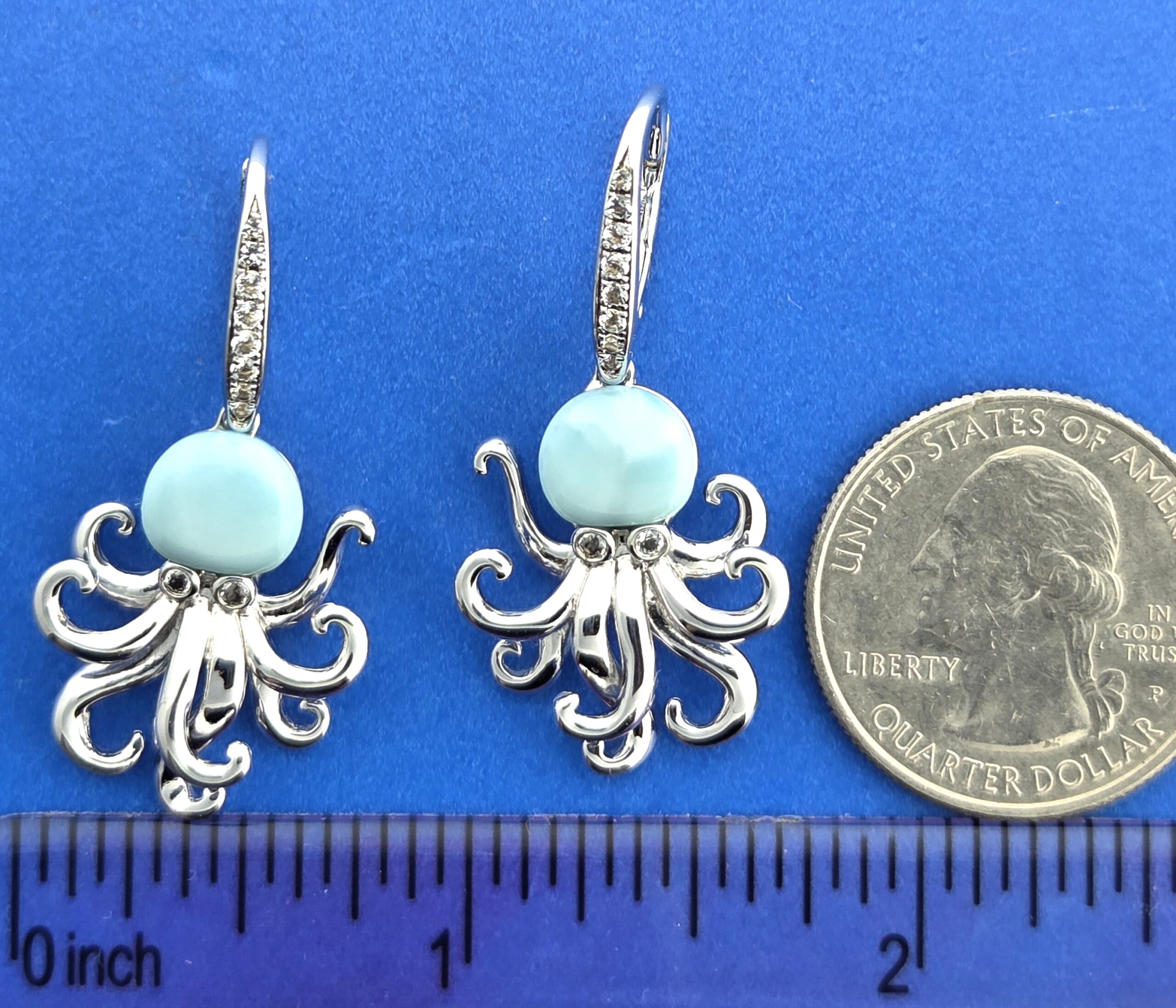 Alamea Octopus Larimar Earrings, Sterling Silver 4 Alamea Octopus Larimar Earrings, Sterling Silver - Image 4