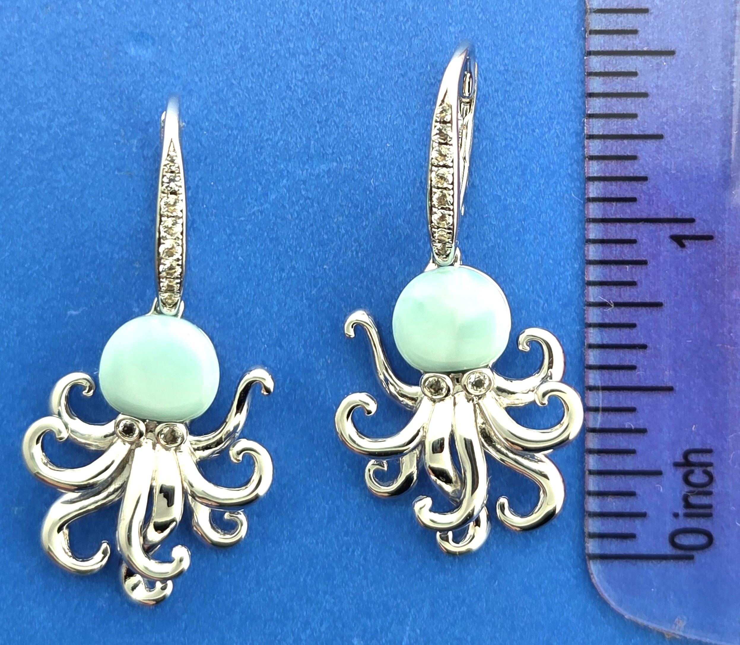 Alamea Octopus Larimar Earrings, Sterling Silver 5 Alamea Octopus Larimar Earrings, Sterling Silver - Image 5