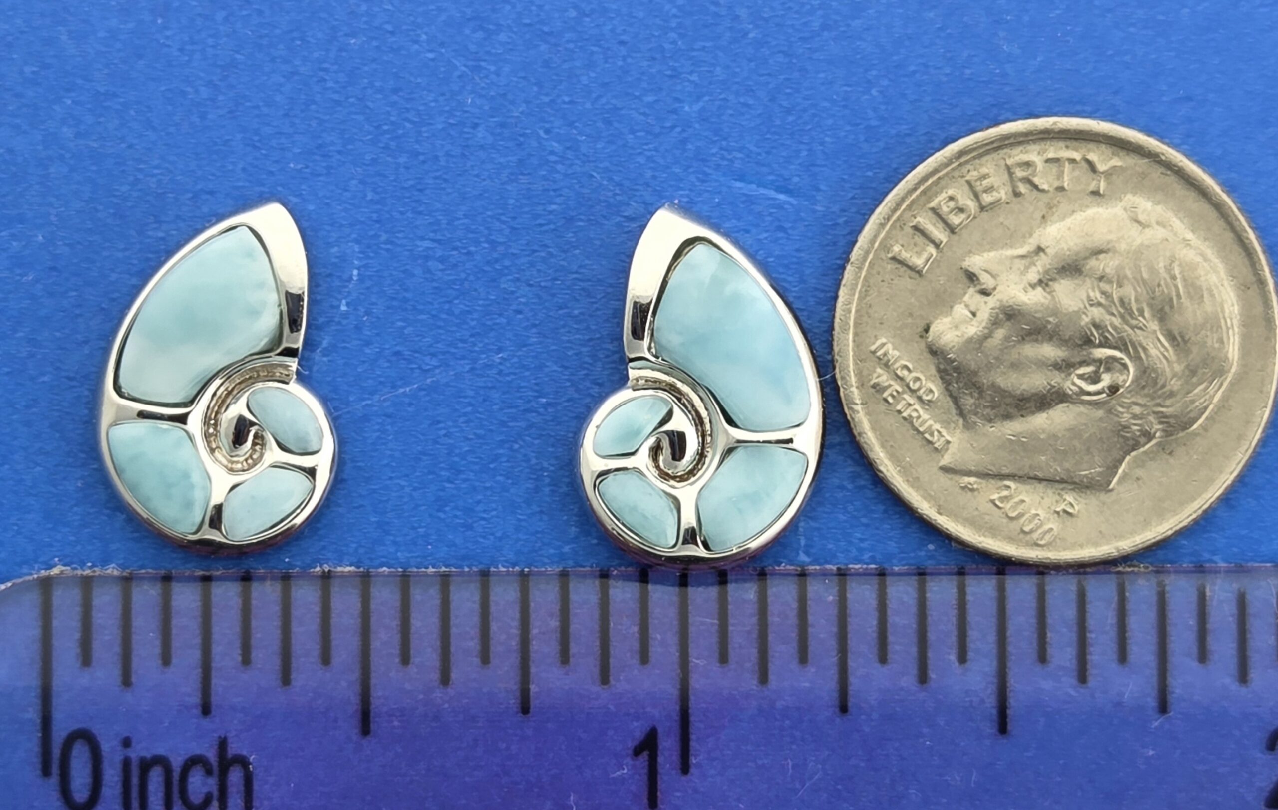 Alamea Nautilus Shell Earrings, Sterling Silver & Larimar 5 Alamea Nautilus Shell Earrings, Sterling Silver & Larimar - Image 5