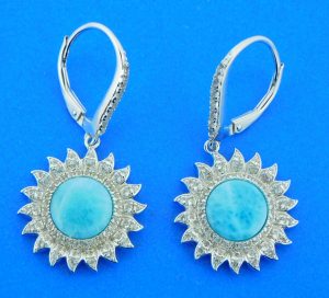 sterling silver sunflower earrings larimar & cz