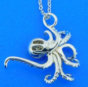 sterling silver octopus pendant with clear cz