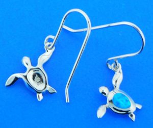 sterling silver sea turtle opal dangle earrings