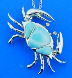 sterling silver and larimar blue crab pendant